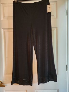 Chaus Black Wide-Leg Sparkle Hem Pants